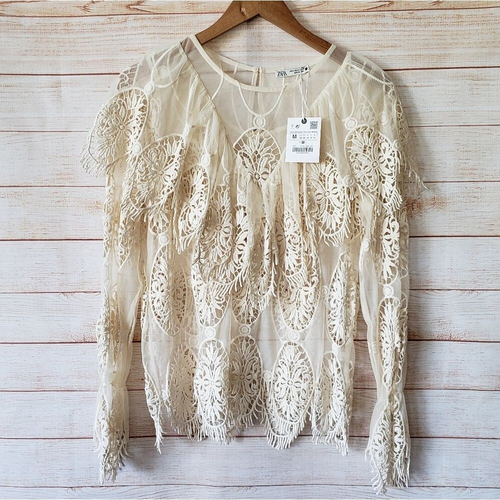 Stunning! Zara Eyelash Lace and Mesh Bohemian Blouse/Top